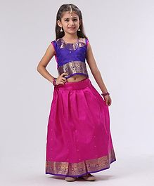 Bhartiya Paridhan Jacquard Design Lehenga Choli Set With Silk Border - Blue Pink Bhartiya Paridhan Jacquard Design Lehenga Choli Set With Silk Border - Blue Pink