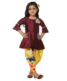 Lilpicks Couture Gold Flower Detailing Three Fourth Sleeves Peplum Style Kurta & Dhoti Set - Maroon Lilpicks Couture Gold Flower Detailing Three Fourth Sleeves Peplum Style Kurta & Dhoti Set - Maroon