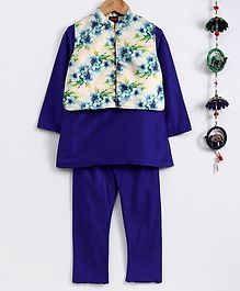 Twisha Full Sleeves Solid Kurta & Pyjama Set With Floral Print Jacket - Dark Blue Twisha Full Sleeves Solid Kurta & Pyjama Set With Floral Print Jacket - Dark Blue