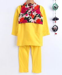 Twisha Full Sleeves Kurta With Flower Print Jacket & Pajama - Yellow Twisha Full Sleeves Kurta With Flower Print Jacket & Pajama - Yellow