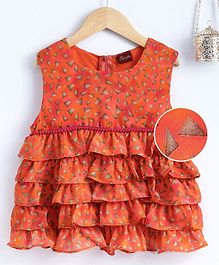 Twisha Sleeveless Ruffled Triangle Print Top - Orange Twisha Sleeveless Ruffled Triangle Print Top - Orange
