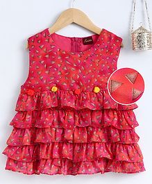 Twisha Sleeveless Ruffled Triangle Print Top - Dark Pink Twisha Sleeveless Ruffled Triangle Print Top - Dark Pink