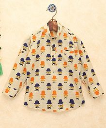 Lil Pitaara Moustache Print Full Sleeves Kurta - Orange Lil Pitaara Moustache Print Full Sleeves Kurta - Orange
