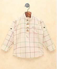 Lil Pitaara Checks Embroidered Full Sleeves Kurta - Off White Lil Pitaara Checks Embroidered Full Sleeves Kurta - Off White
