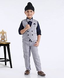 Robo Fry Full Sleeves Shirt With Trouser & Waistcoat Bow Applique - Blue Grey Robo Fry Full Sleeves Shirt With Trouser & Waistcoat Bow Applique - Blue Grey