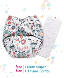 Babyhug Free Size Reusable Cloth Diaper With Insert Paris Print - White