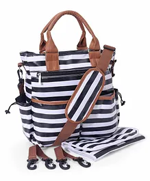 Striped Diaper Bag With Changing Mat - Black Brown