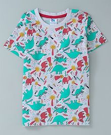 DEAR TO DAD All Over Dinosaur & Rhino Print Half Sleeves Tee - Grey DEAR TO DAD All Over Dinosaur & Rhino Print Half Sleeves Tee - Grey
