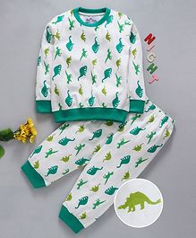 Nite Flite Dinosaur Print Full Sleeves Night Suit - White Nite Flite Dinosaur Print Full Sleeves Night Suit - White
