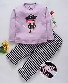 Nite Flite Pirate Print Full Sleeves Night Suit - Purple Nite Flite Pirate Print Full Sleeves Night Suit - Purple