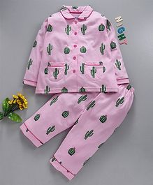 Nite Flite Cactus Print Full Sleeves Night Suit - Light Pink Nite Flite Cactus Print Full Sleeves Night Suit - Light Pink