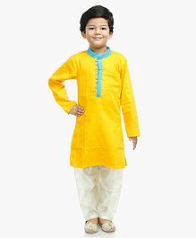 Little Pockets Store Self Print Full Sleeves Solid Kurta - Yellow Little Pockets Store Self Print Full Sleeves Solid Kurta - Yellow