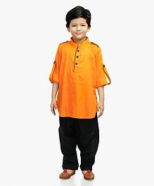 Little Pockets Store Self Design Roll Up Full Sleeves Kurta & Pathani Set - Yellow Little Pockets Store Self Design Roll Up Full Sleeves Kurta & Pathani Set - Yellow