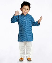 Little Pockets Bagru Print Full Sleeves Kurta - Blue Little Pockets Bagru Print Full Sleeves Kurta - Blue