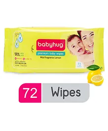 Babyhug Premium 98% Water Baby Wet Wipes with Lemon Scent - 72 Pieces