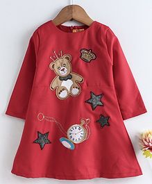 Yellow Duck Teddy Patch Full Sleeves Dress - Red Yellow Duck Teddy Patch Full Sleeves Dress - Red