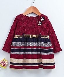 Yellow Duck Self Leaves Design Full Sleeves Dress - Red Yellow Duck Self Leaves Design Full Sleeves Dress - Red