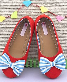D'chica Striped Bow Detailed Ballerinas - Red D'chica Striped Bow Detailed Ballerinas - Red
