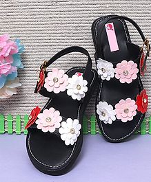 D'chica Flower Design Buckle Closure Sandals - Black D'chica Flower Design Buckle Closure Sandals - Black