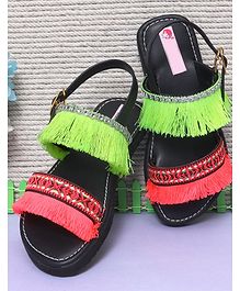 D'chica Lace Tassel Detailed Buckle Closure Sandals - Black D'chica Lace Tassel Detailed Buckle Closure Sandals - Black