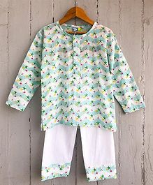Frangipani Kids Star Print Full Sleeves Night Suit - Aqua Blue & White Frangipani Kids Star Print Full Sleeves Night Suit - Aqua Blue & White