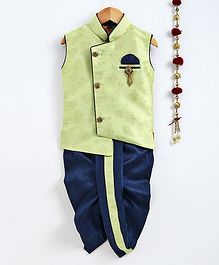 Jeet Ethnics Floral Self Design Sleeveless Kurta & Dhoti Set - Light Green Jeet Ethnics Floral Self Design Sleeveless Kurta & Dhoti Set - Light Green