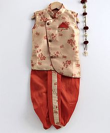 Jeet Ethnics Floral Design Sleeveless Kurta & Dhoti Set - Orange Jeet Ethnics Floral Design Sleeveless Kurta & Dhoti Set - Orange
