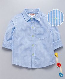 Hugsntugs Striped Full Sleeves Neon Green Detailing Shirt - Light Blue Hugsntugs Striped Full Sleeves Neon Green Detailing Shirt - Light Blue
