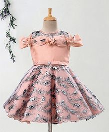 Bluebell Cold Shoulder Party Frock With Sequin Embroidery - Peach Bluebell Cold Shoulder Party Frock With Sequin Embroidery - Peach