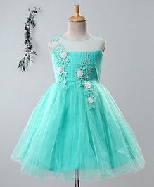Bluebell Sleeveless Party Wear Frock Floral Embellished - Blue Bluebell Sleeveless Party Wear Frock Floral Embellished - Blue