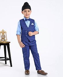 Robo Fry Full Sleeves Shirt With Trouser & Waistcoat Bow Applique - Blue Robo Fry Full Sleeves Shirt With Trouser & Waistcoat Bow Applique - Blue