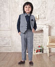 Robo Fry Full Sleeves Shirt With Trouser & Bow Mock Waistcoat Design - Navy Robo Fry Full Sleeves Shirt With Trouser & Bow Mock Waistcoat Design - Navy