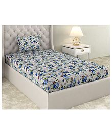 Haus & Kinder Cotton Floral Single Bed Sheet With Pillow Cover - Blue