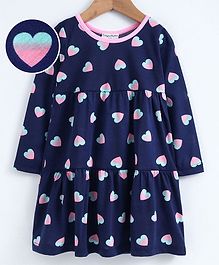 Crayonflakes Hearts Print Full Sleeves Dress - Navy Blue Crayonflakes Hearts Print Full Sleeves Dress - Navy Blue