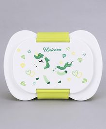 Lunch Box With Container & Fork Spoon Unicorn Print - White Green