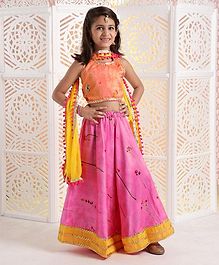 Kids Chakra Sleeveless Gotta Patti Work Choli With Printed Lehenga & Dupatta Set - Pink Kids Chakra Sleeveless Gotta Patti Work Choli With Printed Lehenga & Dupatta Set - Pink