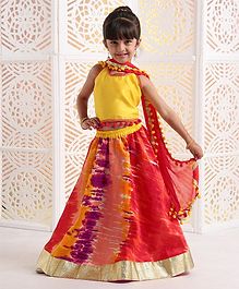Kids Chakra Sleeveless Choli With Printed Lehenga & Dupatta Set - Red Kids Chakra Sleeveless Choli With Printed Lehenga & Dupatta Set - Red