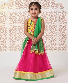 Kids Chakra Peacock Embroidered Sleeveless Choli With Dupatta & Lehenga Set - Yellow Kids Chakra Peacock Embroidered Sleeveless Choli With Dupatta & Lehenga Set - Yellow