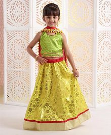 Kids Chakra Sleeveless Choli With Foil Print Lehenga & Duppatta Set - Yellow Kids Chakra Sleeveless Choli With Foil Print Lehenga & Duppatta Set - Yellow