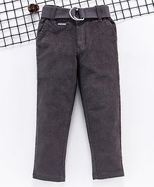 Noddy Square Self Design Full Length Pants With Belt - Grey Noddy Square Self Design Full Length Pants With Belt - Grey