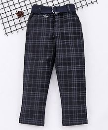 Noddy Checked Full Length Pants With Belt - Navy Blue Noddy Checked Full Length Pants With Belt - Navy Blue