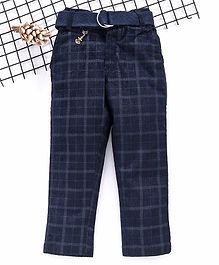 Noddy Checked Full Length Pants With Belt - Navy Blue Noddy Checked Full Length Pants With Belt - Navy Blue