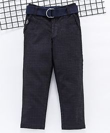 Noddy Checked Full Length Pants With Belt - Navy Blue Noddy Checked Full Length Pants With Belt - Navy Blue
