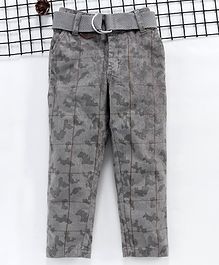 Noddy Camouflage Print Full Length Pants With Belt - Grey Noddy Camouflage Print Full Length Pants With Belt - Grey