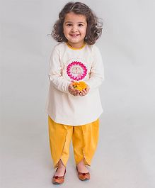 Tiber Taber Lotus Embroidered Full Sleeves Kurta & Dhoti Set - Beige Tiber Taber Lotus Embroidered Full Sleeves Kurta & Dhoti Set - Beige