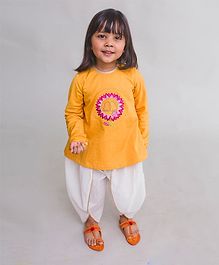 Tiber Taber Lotus Embroidered Full Sleeves Kurta & Dhoti Set - Yellow Tiber Taber Lotus Embroidered Full Sleeves Kurta & Dhoti Set - Yellow