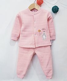 Aww Hunnie Bear Patch Full Sleeves T-Shirt With Bottom - Pink Aww Hunnie Bear Patch Full Sleeves T-Shirt With Bottom - Pink
