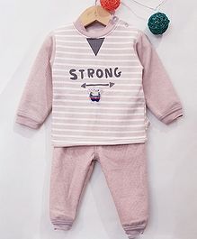 Aww Hunnie Striped Full Sleeves T-Shirt With Bottom - Pink Aww Hunnie Striped Full Sleeves T-Shirt With Bottom - Pink