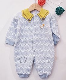 Aww Hunnie Zig Zag Printed Full Sleeves Romper - Blue Aww Hunnie Zig Zag Printed Full Sleeves Romper - Blue