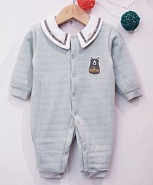 Aww Hunnie Bear Patch Full Sleeves Romper - Blue Aww Hunnie Bear Patch Full Sleeves Romper - Blue